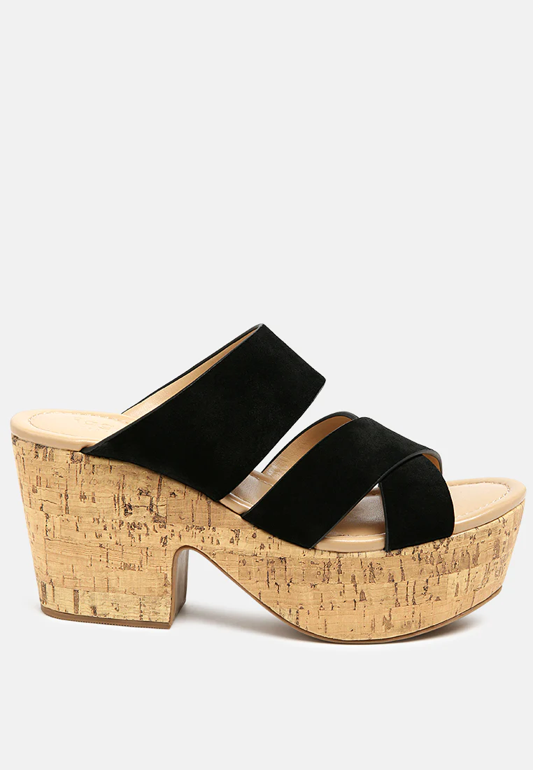 GERD Block Heeled Suede Slip-On Sandal in Black - Image 2