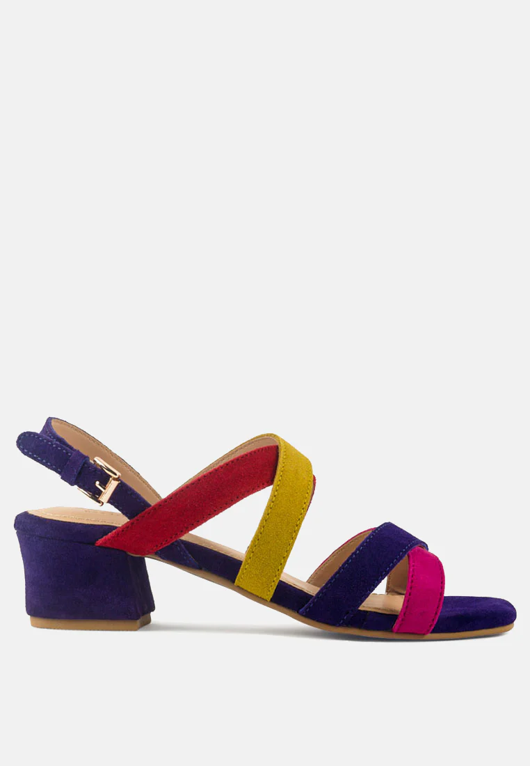 ASTRID Blue Mid Heeled Block Leather Sandal - Image 2