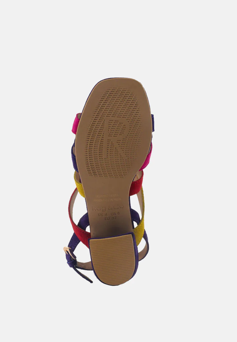 ASTRID Blue Mid Heeled Block Leather Sandal - Image 7