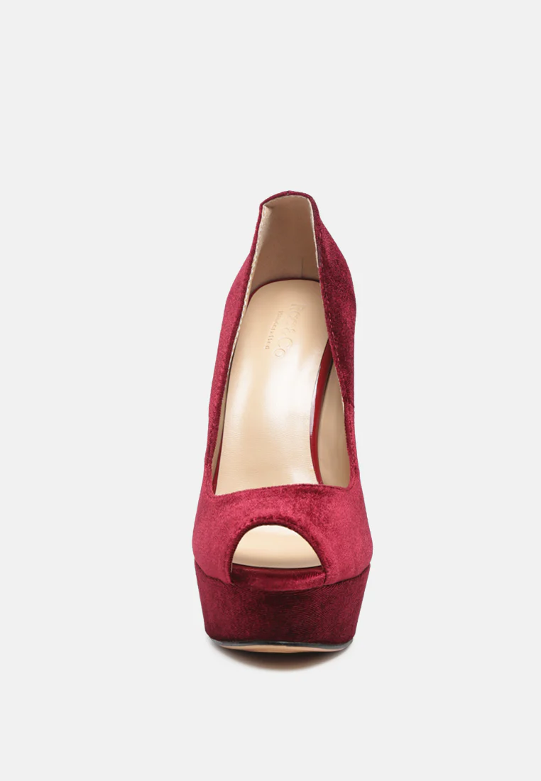 BRIELLE Peep Toe Stiletto Sandals In Burgundy - Image 3