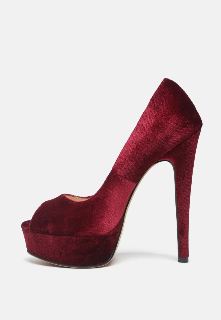 BRIELLE Peep Toe Stiletto Sandals In Burgundy - Image 4