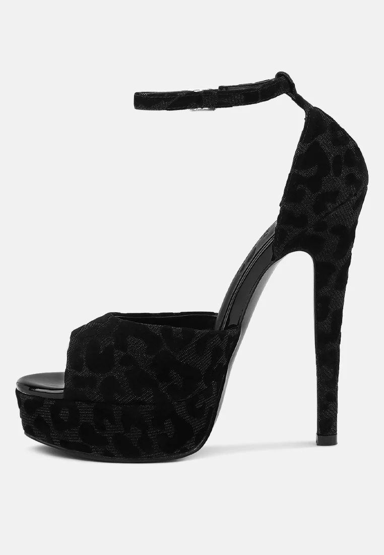 BRIGITTE Black Leopard Print Peep toe Stiletto Sandal - Image 3