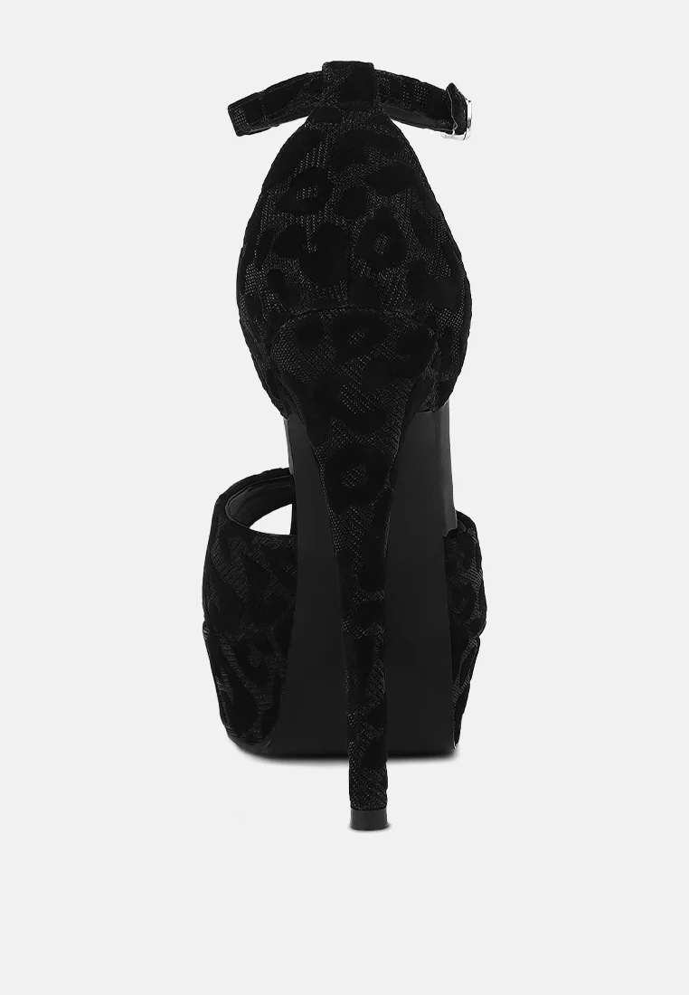BRIGITTE Black Leopard Print Peep toe Stiletto Sandal - Image 5