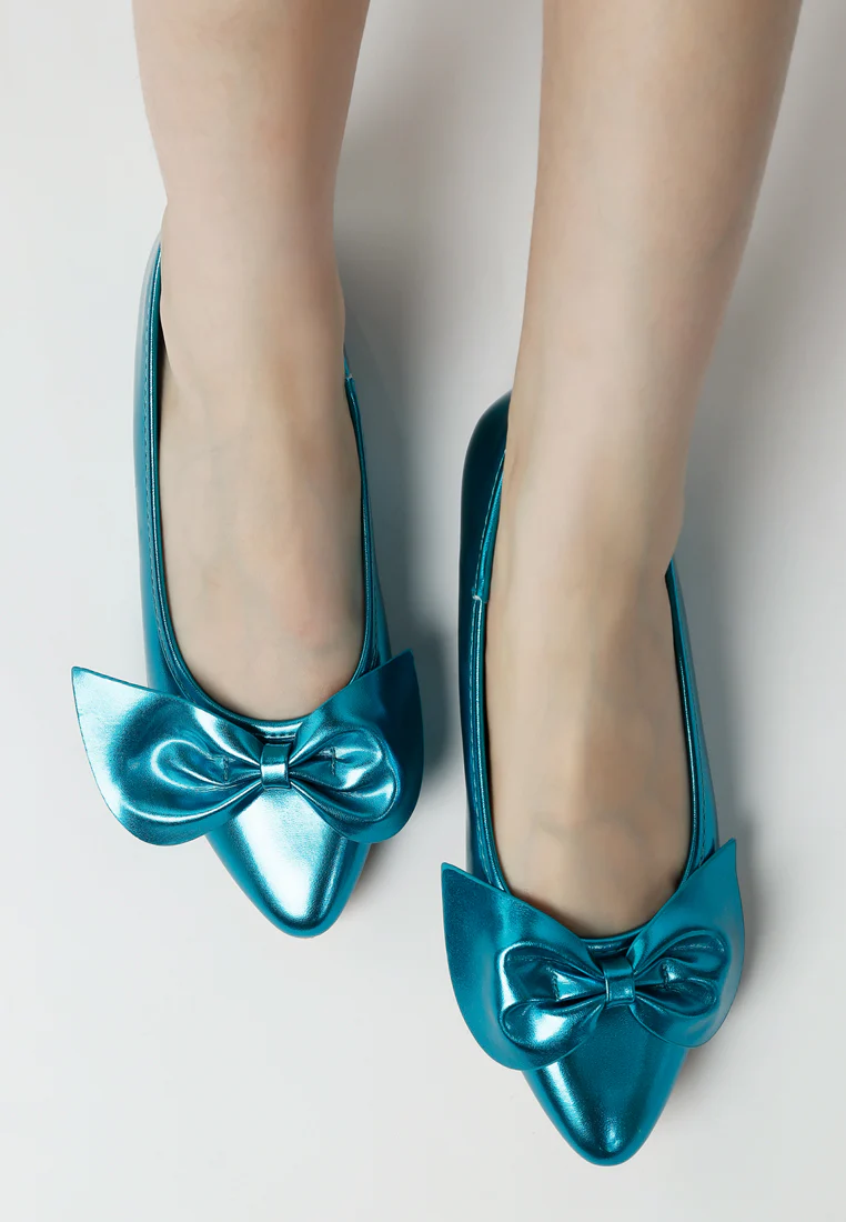 Bromelia Metallic Pleather Bow Ballerinas - Image 12