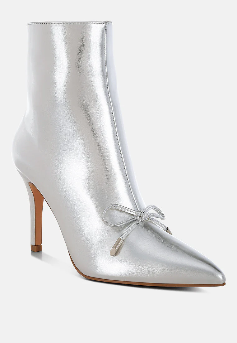 Capper Bow Detail Metallic High Ankle Boots - Image 3