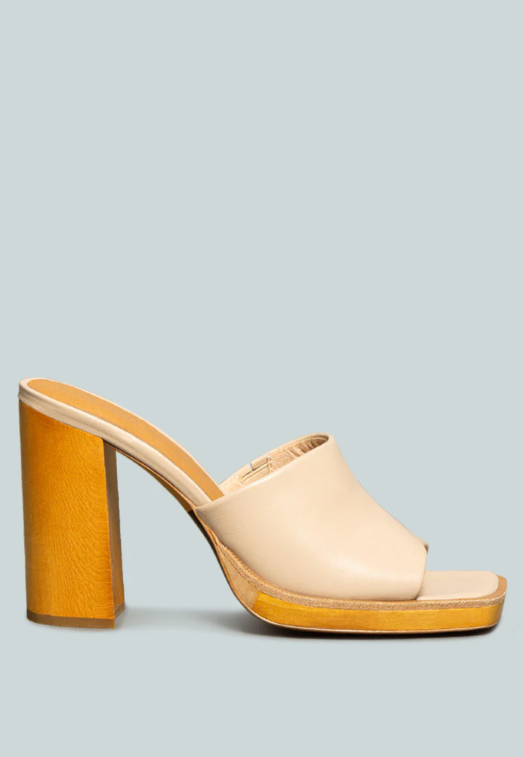 CAREY Nude Leather High Heeled Block Sandal - Image 2