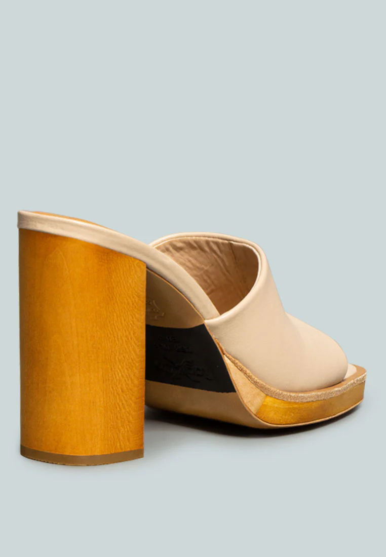 CAREY Nude Leather High Heeled Block Sandal - Image 3