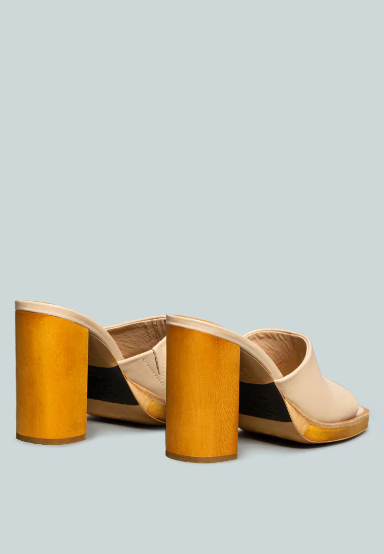 CAREY Nude Leather High Heeled Block Sandal - Image 4