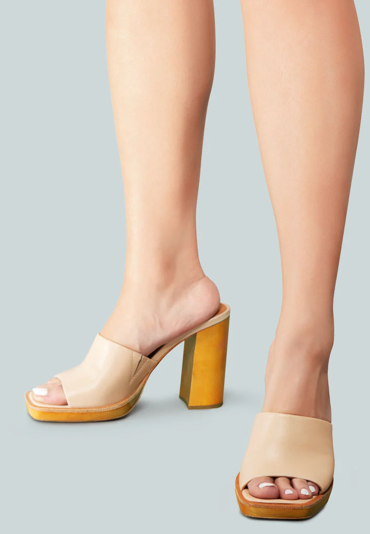 CAREY Nude Leather High Heeled Block Sandal - Image 6