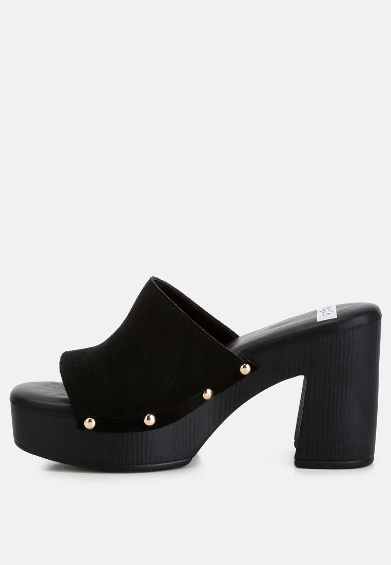 Cartera Soft Suede High Block Heel Clogs - Image 4