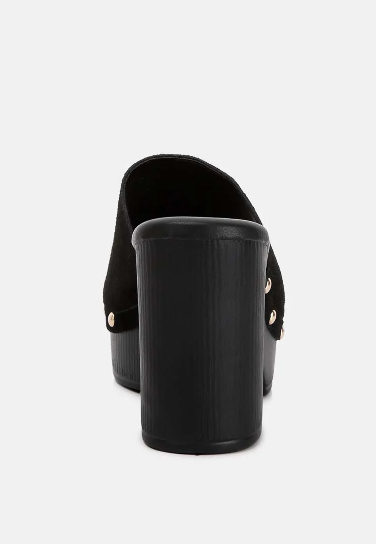 Cartera Soft Suede High Block Heel Clogs - Image 5