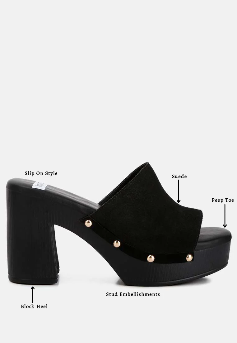 Cartera Soft Suede High Block Heel Clogs - Image 8