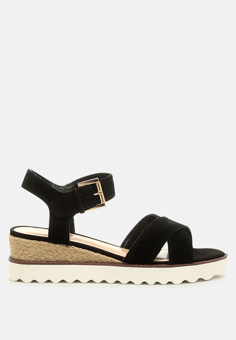 CASA Black Wedge Sandals - Image 2