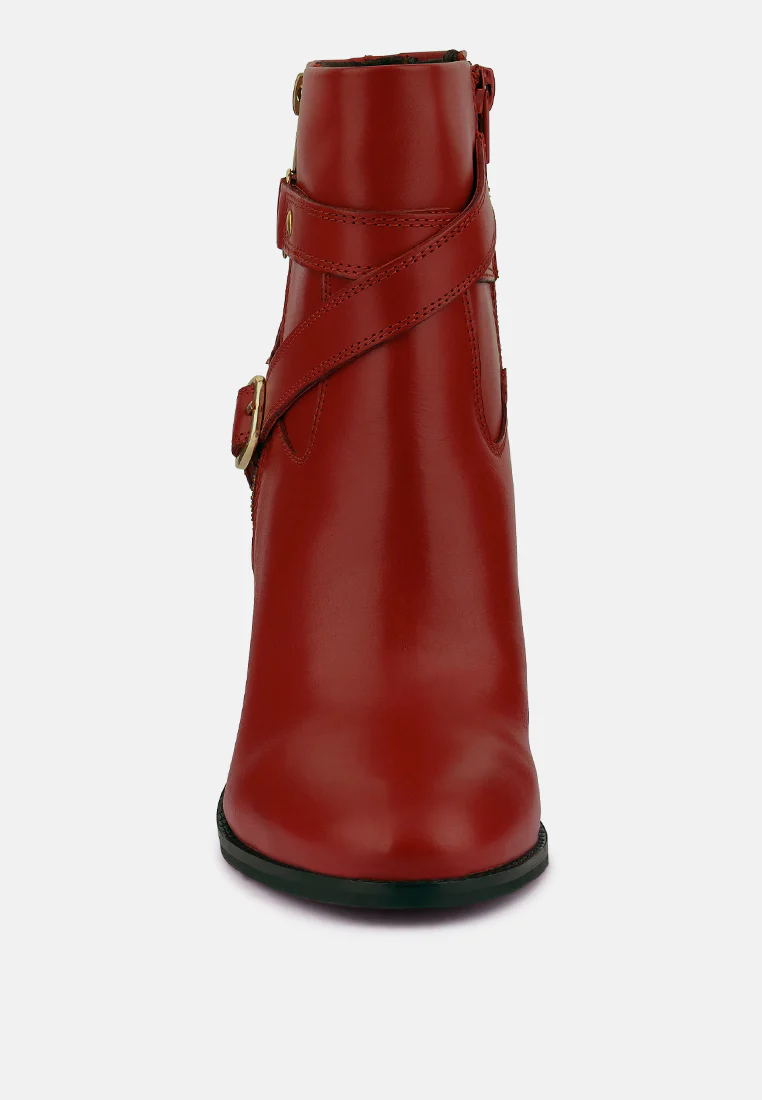 CAT-TRACK Red Leather Ankle Boots - Image 3