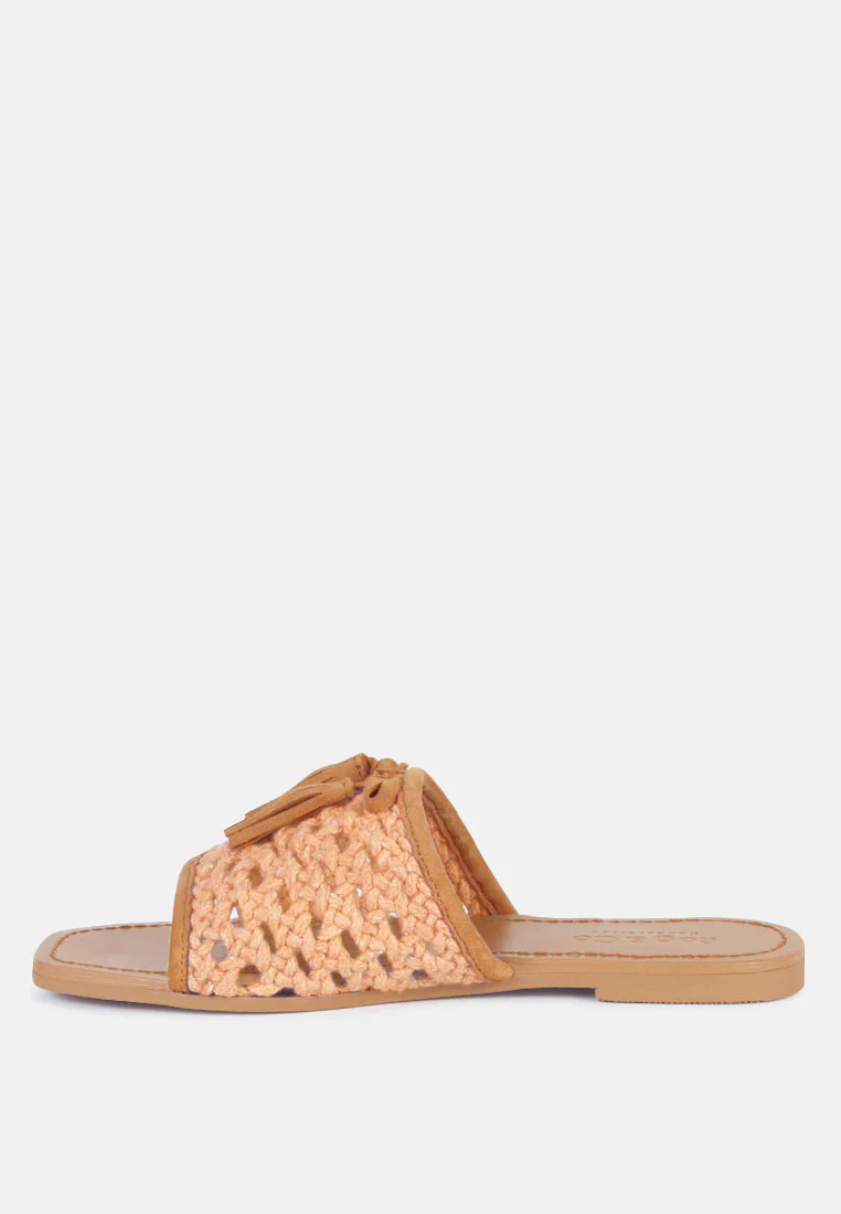 CEDAR Handwoven Natural Tan Tassel Flats - Image 4