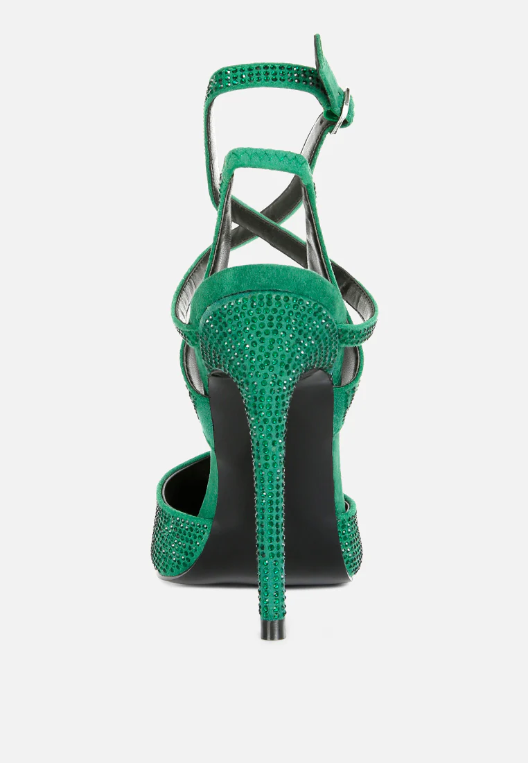 CHARMER Rhinestone Embellished Stiletto Sandals in Green - Image 5