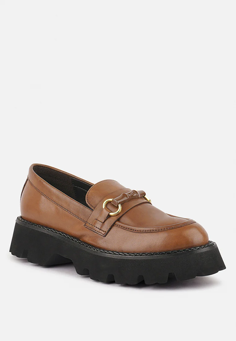 CHEVIOT Tan Chunky Leather Loafers - Image 3