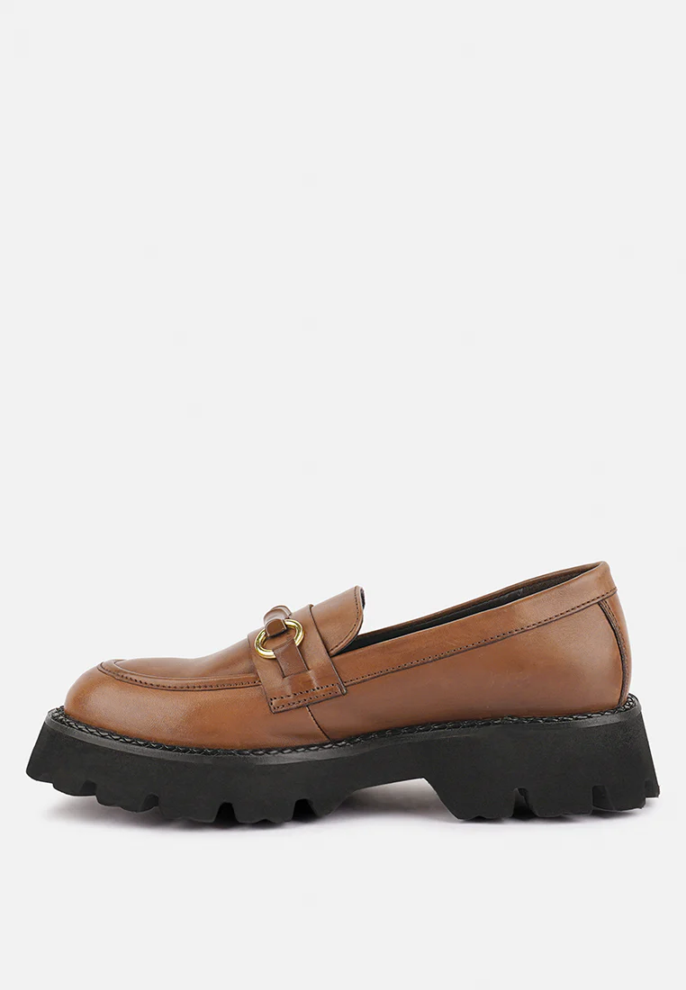 CHEVIOT Tan Chunky Leather Loafers - Image 4