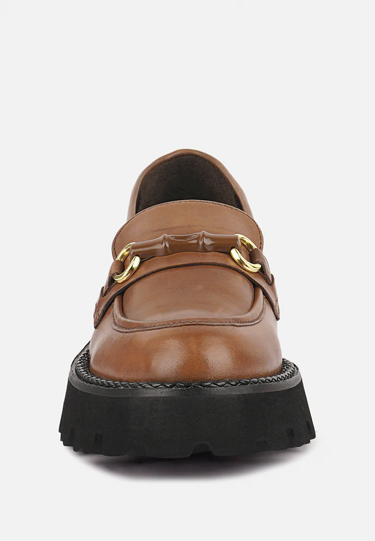 CHEVIOT Tan Chunky Leather Loafers - Image 5