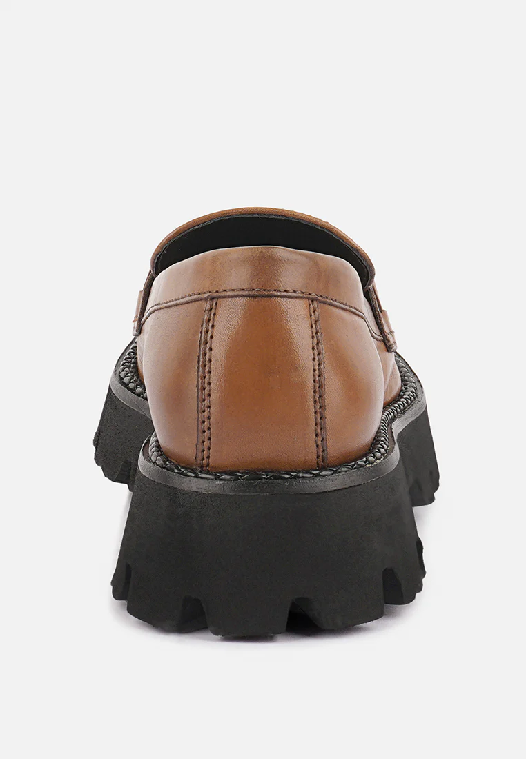 CHEVIOT Tan Chunky Leather Loafers - Image 6