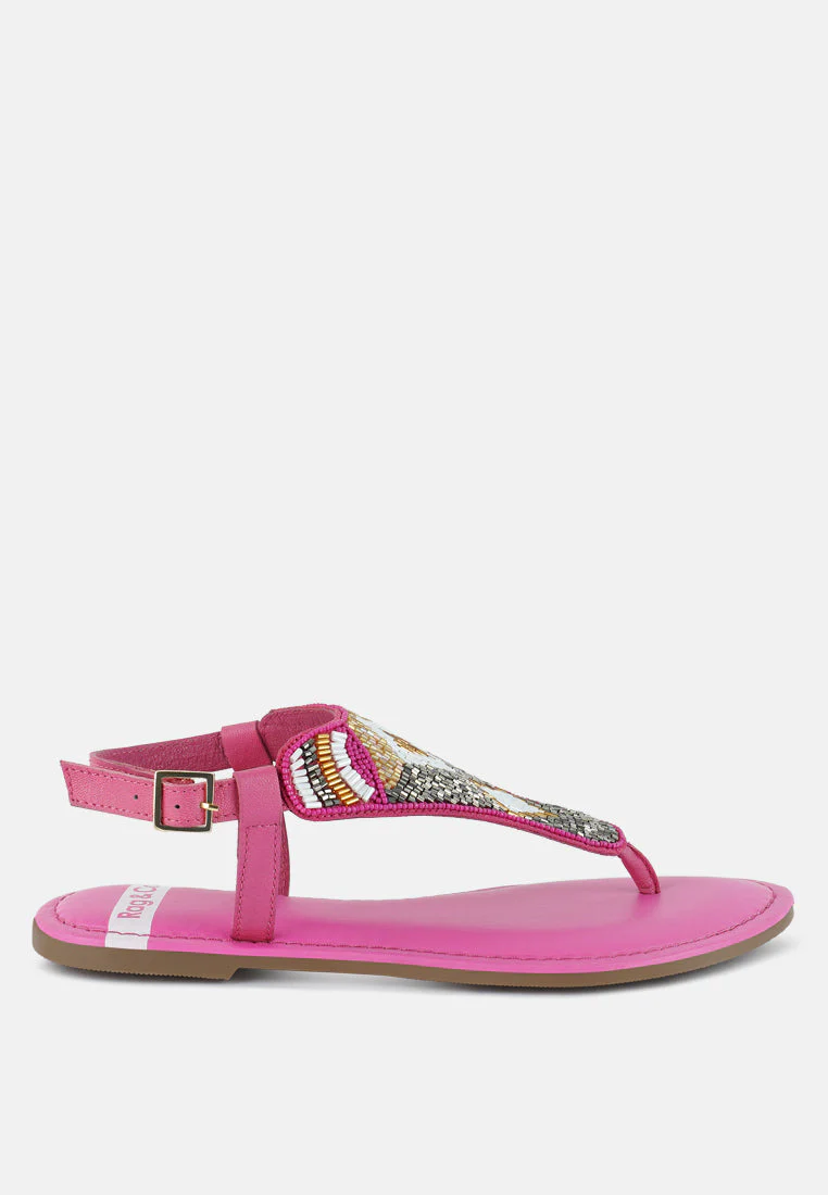 Chitra Pin Buckle Beaded Flat Sandals