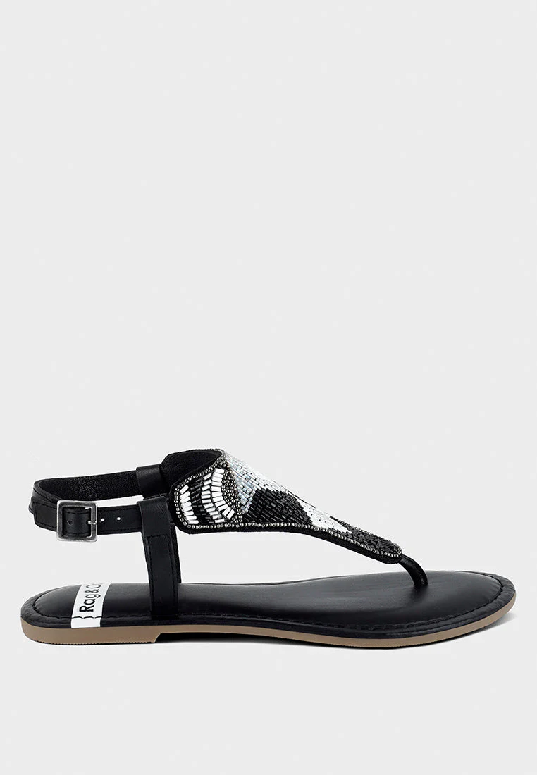 Chitra Pin Buckle Beaded Flat Sandals - Image 11