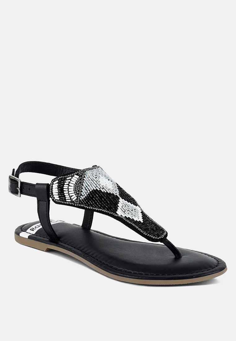Chitra Pin Buckle Beaded Flat Sandals - Image 12