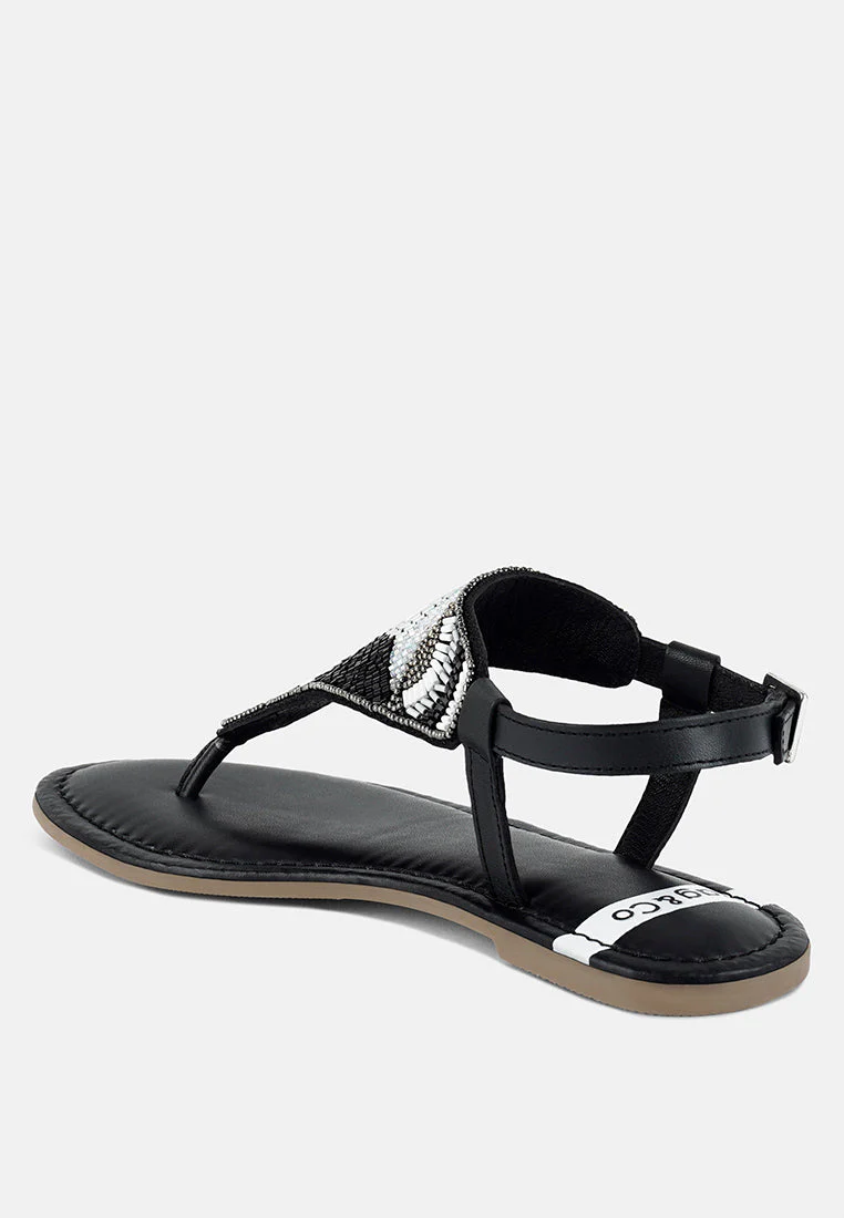 Chitra Pin Buckle Beaded Flat Sandals - Image 13