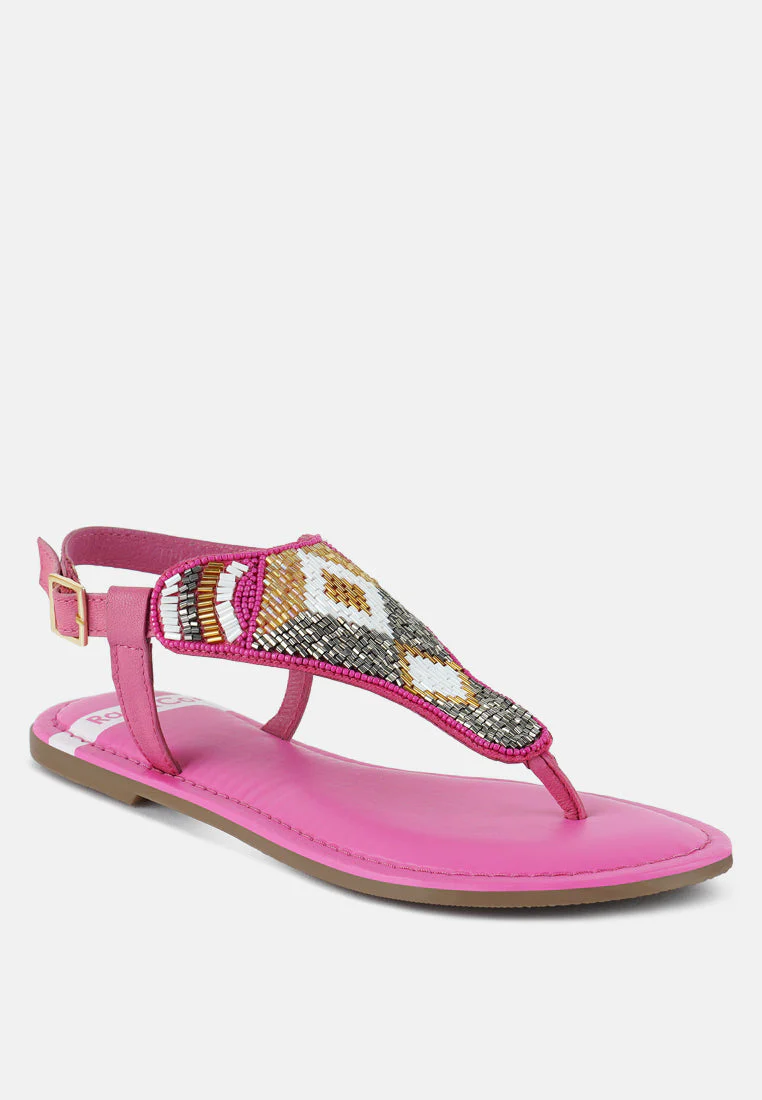 Chitra Pin Buckle Beaded Flat Sandals - Image 2