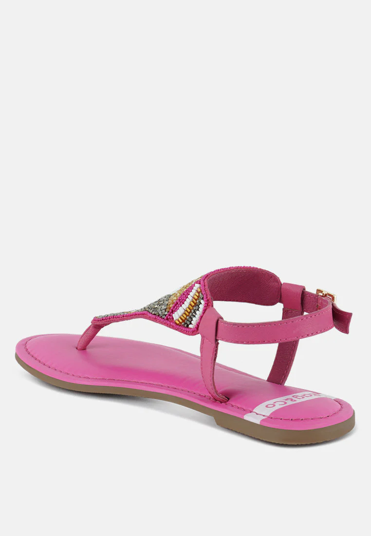 Chitra Pin Buckle Beaded Flat Sandals - Image 3