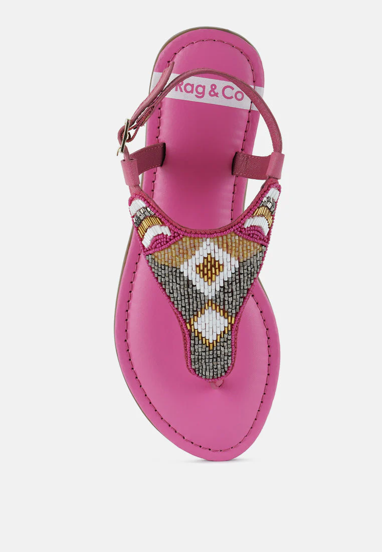 Chitra Pin Buckle Beaded Flat Sandals - Image 4