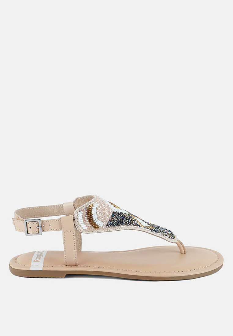 Chitra Pin Buckle Beaded Flat Sandals - Image 6