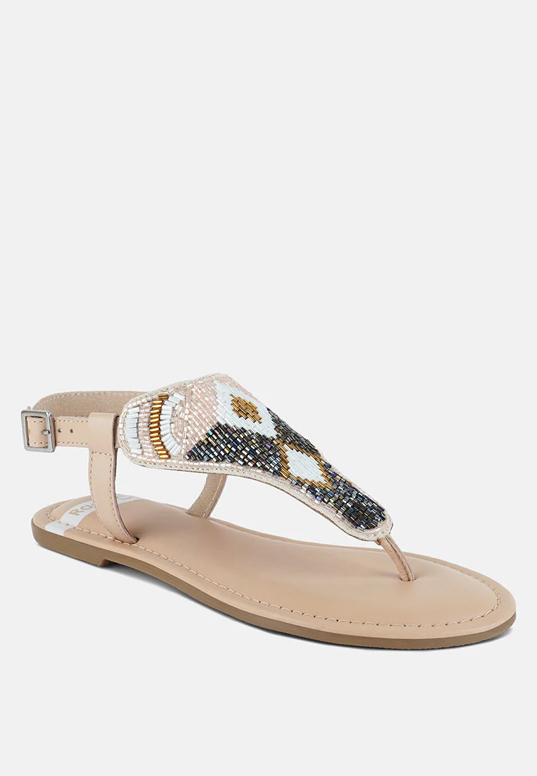 Chitra Pin Buckle Beaded Flat Sandals - Image 7