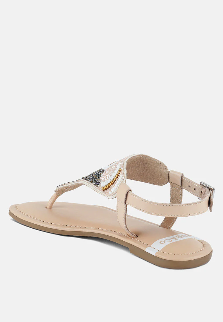 Chitra Pin Buckle Beaded Flat Sandals - Image 8