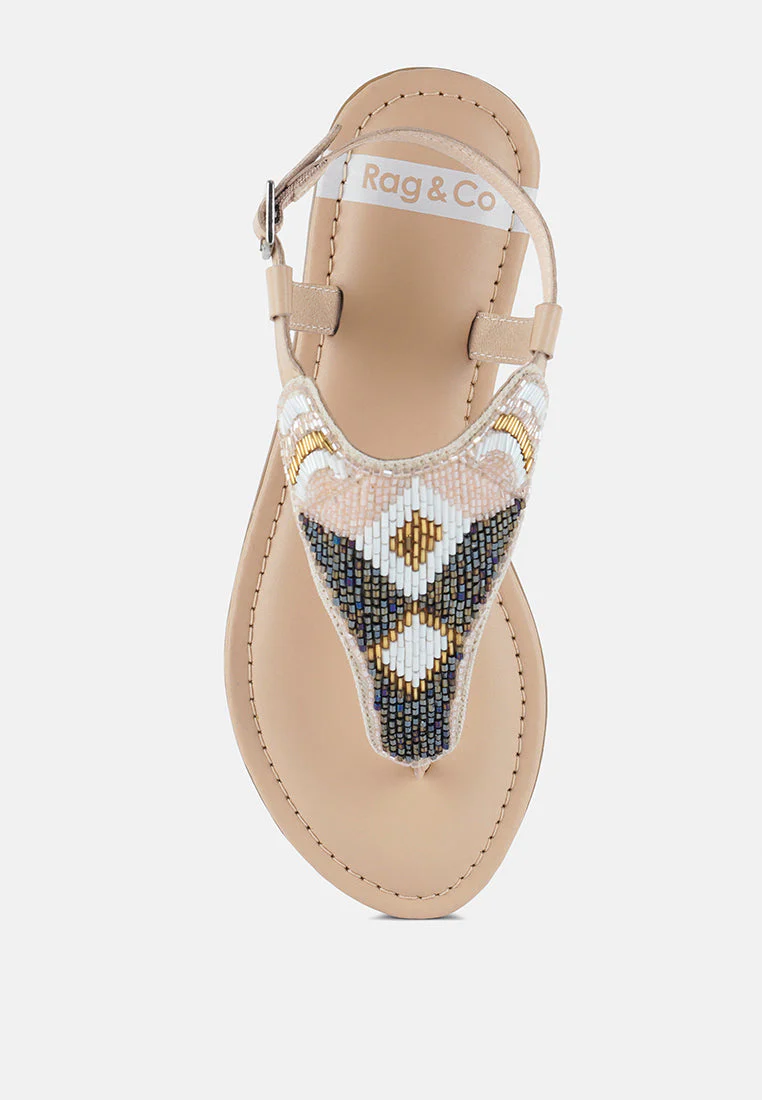 Chitra Pin Buckle Beaded Flat Sandals - Image 9