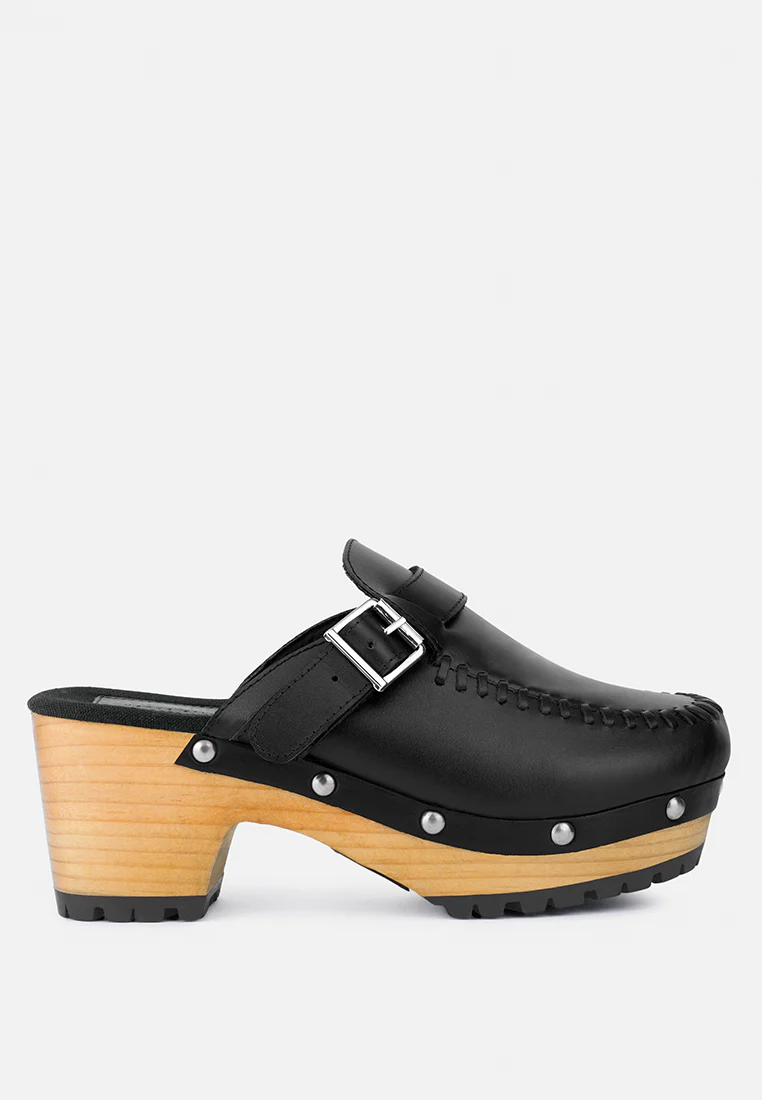 CHOCTAV Black Handcrafted Leather Clogs - Image 2