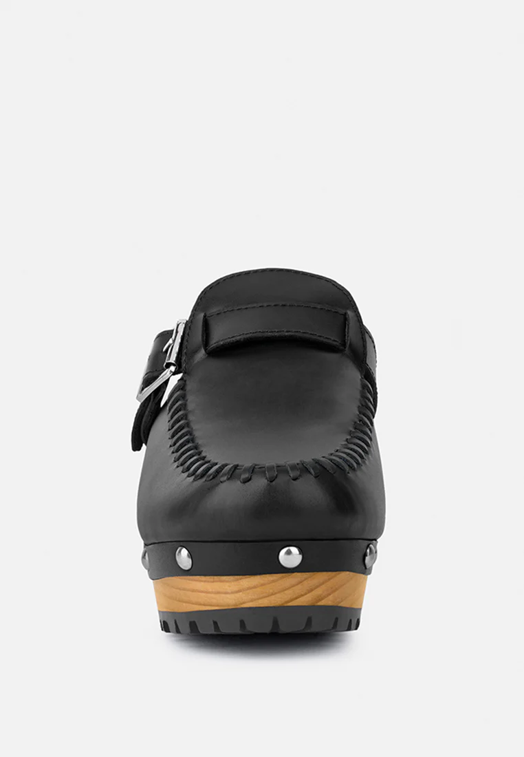 CHOCTAV Black Handcrafted Leather Clogs - Image 3