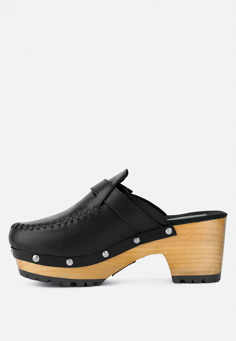 CHOCTAV Black Handcrafted Leather Clogs - Image 4