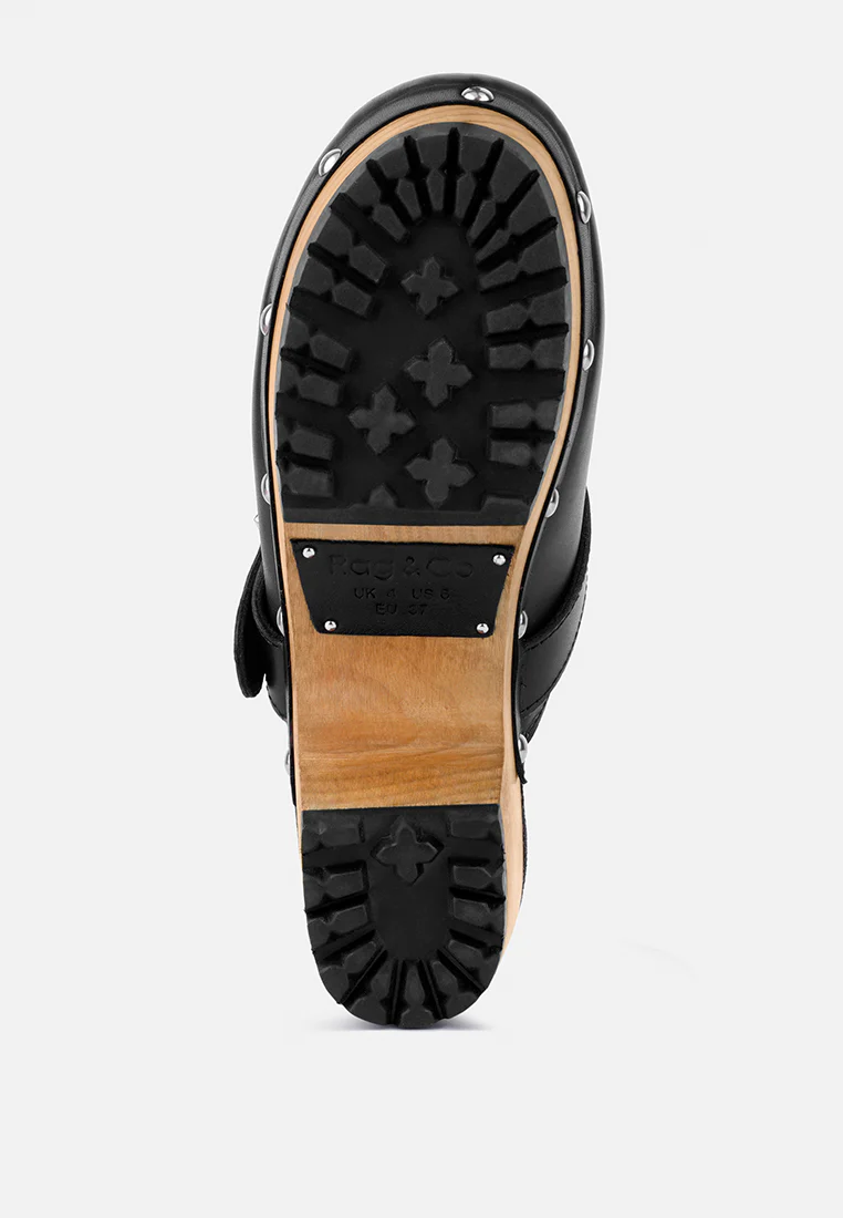 CHOCTAV Black Handcrafted Leather Clogs - Image 7