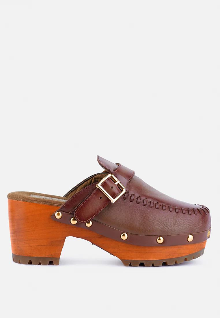 CHOCTAV Dark Tan Handcrafted Leather Clogs - Image 2