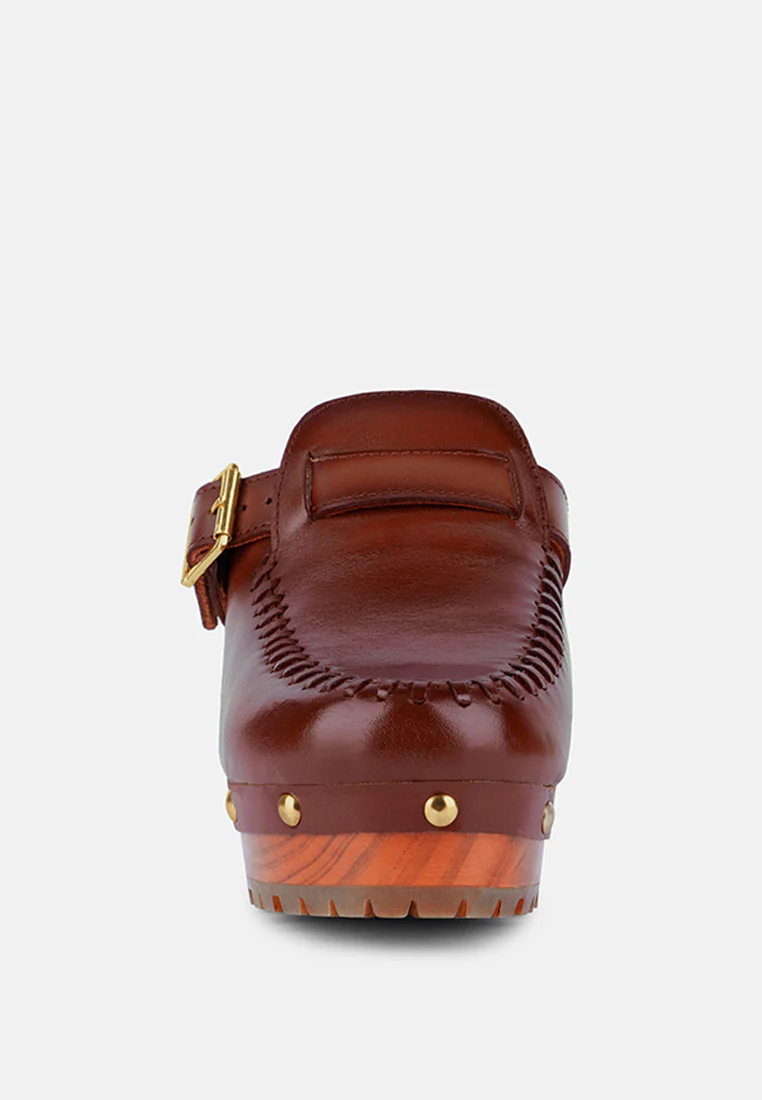 CHOCTAV Dark Tan Handcrafted Leather Clogs - Image 3