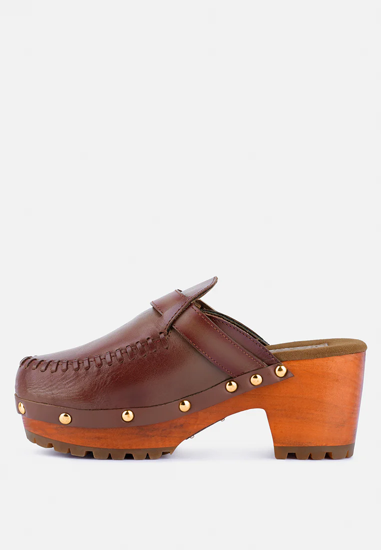 CHOCTAV Dark Tan Handcrafted Leather Clogs - Image 4