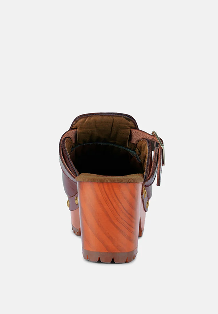 CHOCTAV Dark Tan Handcrafted Leather Clogs - Image 5