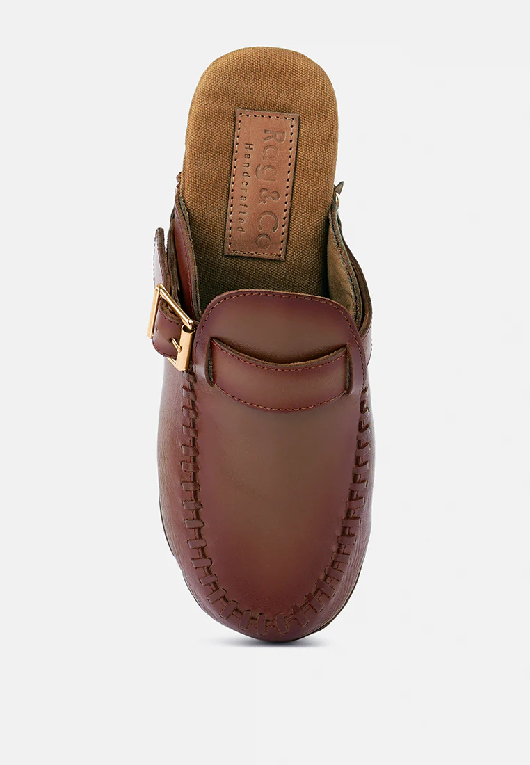 CHOCTAV Dark Tan Handcrafted Leather Clogs - Image 6