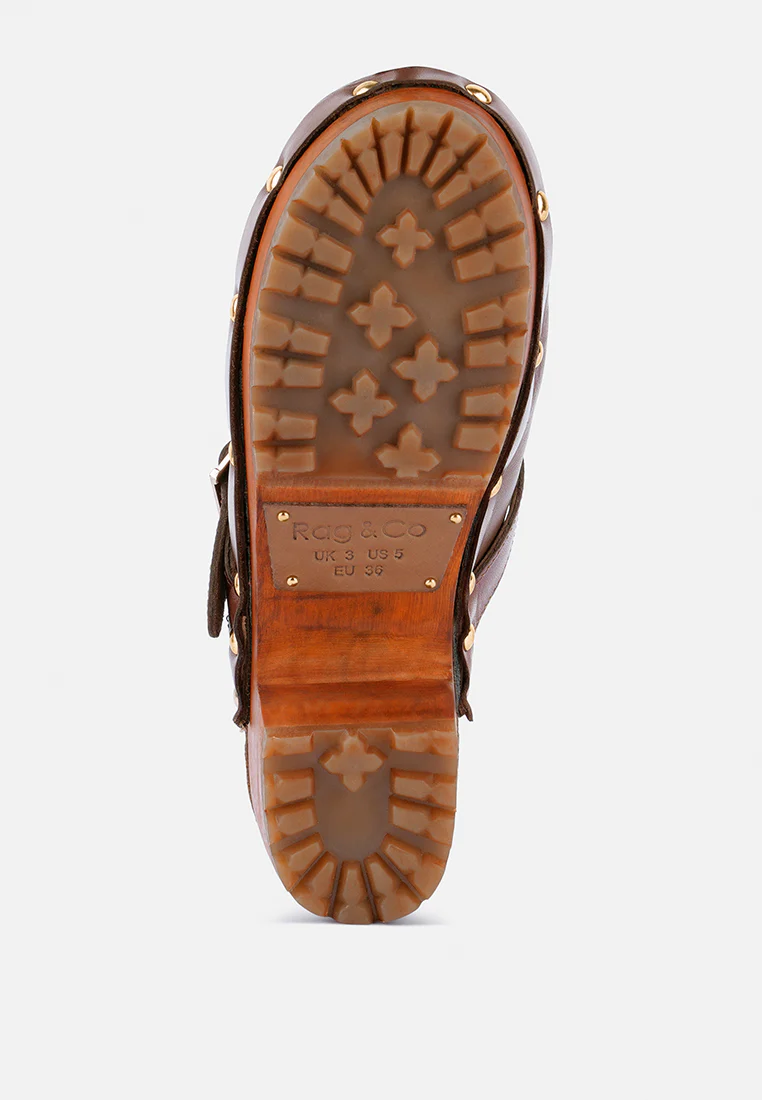 CHOCTAV Dark Tan Handcrafted Leather Clogs - Image 7