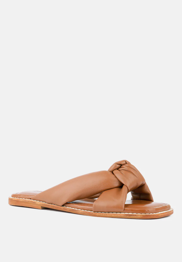 CHUBS Tan Puffy Strap Sliders Flat - Image 3