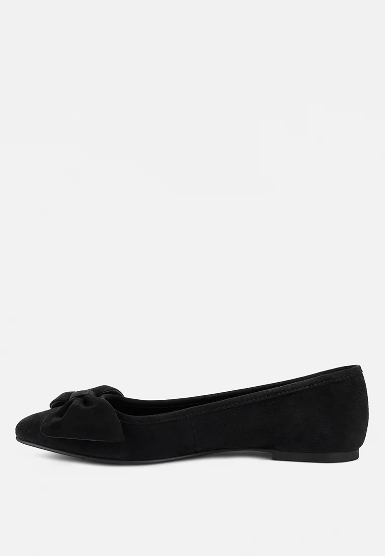 CHUCKLE Black Big Bow Suede Ballerina Flats - Image 3