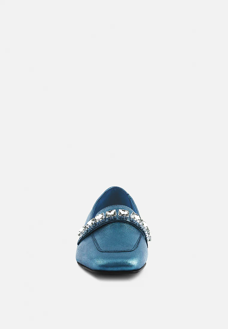 CHURROS Diamante Embellished Metallic Loafers in Blue - Image 5