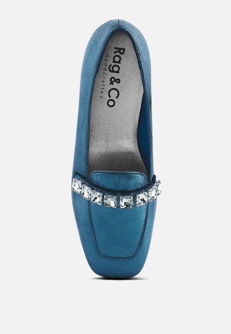 CHURROS Diamante Embellished Metallic Loafers in Blue - Image 6