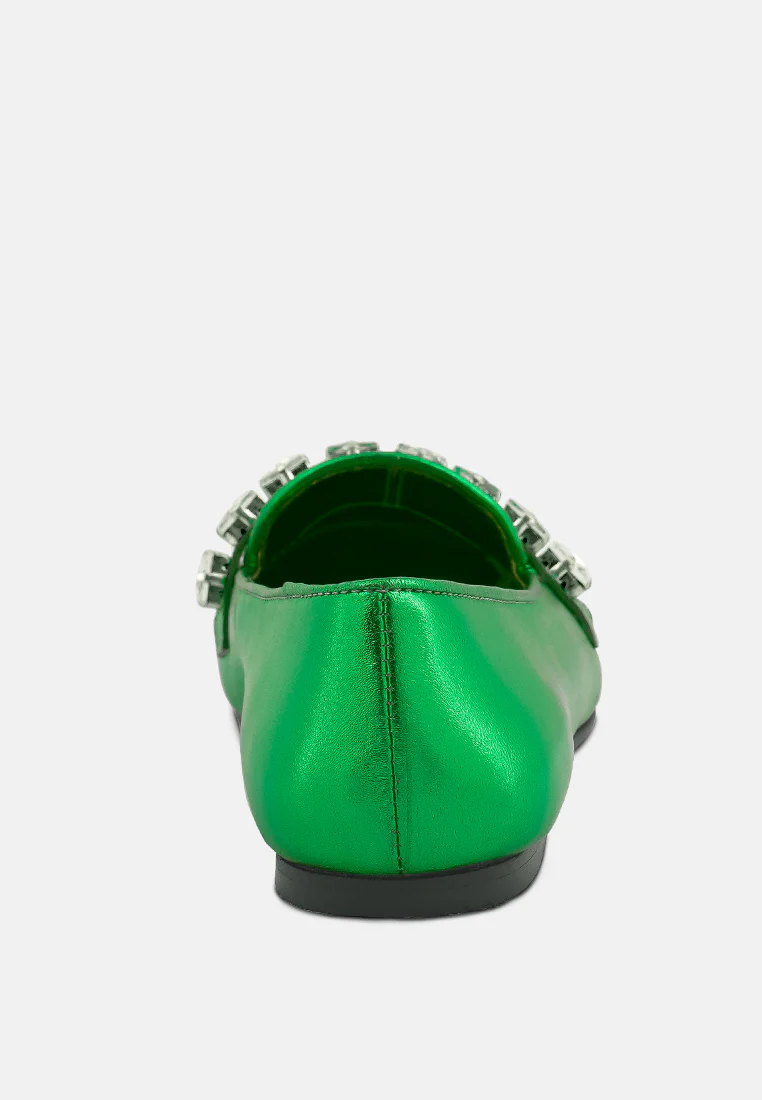 CHURROS Diamante Embellished Metallic Loafers in Green - Image 5